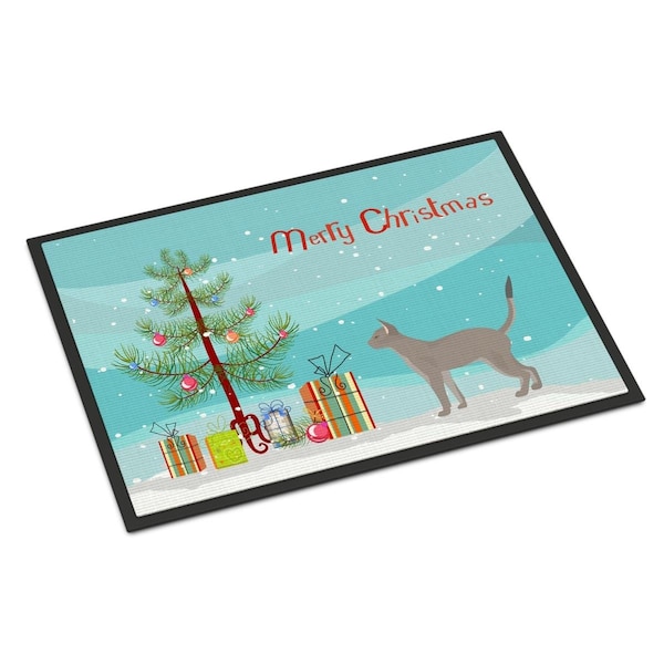 Carolines Treasures 24 x 36 in. Blue Abyssinian Cat Merry Christmas Indoor or Outdoor Mat CK4547JMAT - main